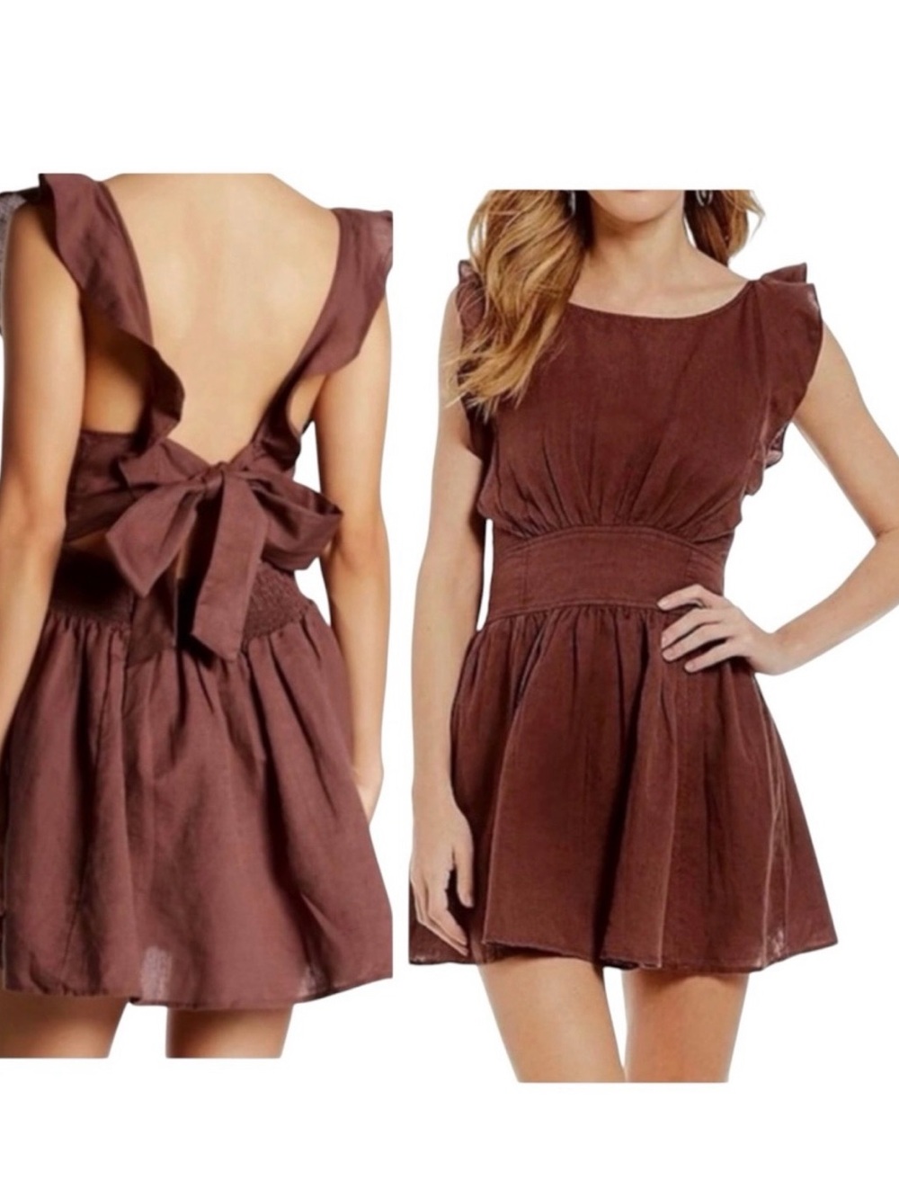 Free People Brown Ruffle-Back Mini Dress - Picture 11 of 11